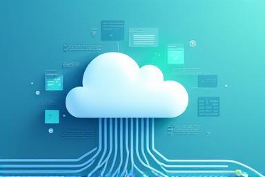 Image representing cloud migration, showing data moving to a cloud icon.