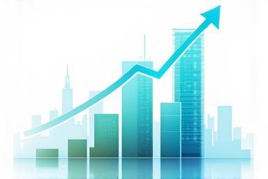 Image representing PropTech trends, showing a graph overlayed on a building.