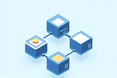 Icon representing API development, showing connected data blocks.