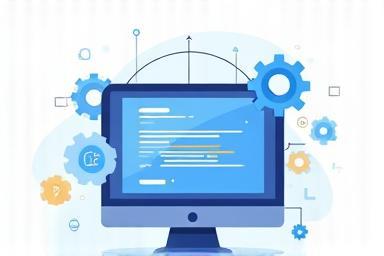 Icon representing software development, showing code on a screen.